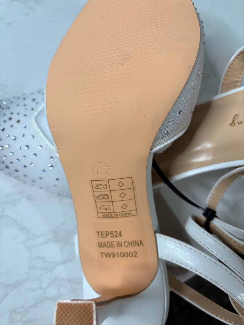 Pointed-Toe White Rhinestone Ankle-Strap Heels - Picture 8 of 8